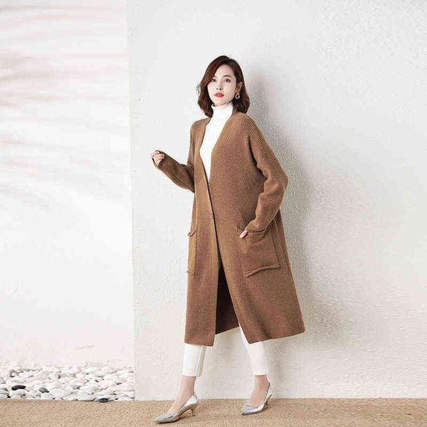 

casual dresses woolen sweater women's 2022 outside cardigan medium long loose large winter windbreaker foreign style coat, Black;gray