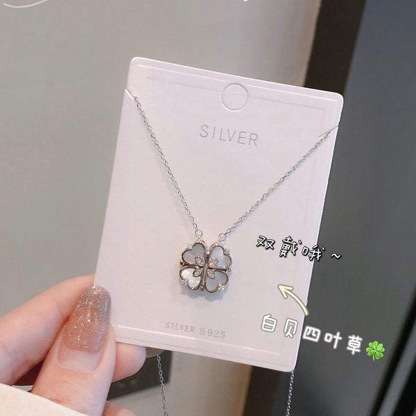 

zhizhen necklace women's korean version sterling silver 925 adjustable inlaid double wearing clover mori net red pendant