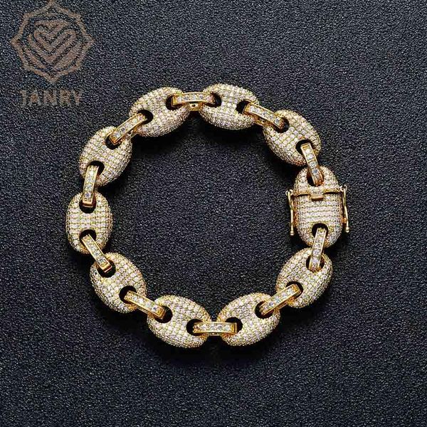 

link, chain janry 12mm solid back cuban link bracelet bling men's hip hop jewelry copper material iced cubic zircon, Black