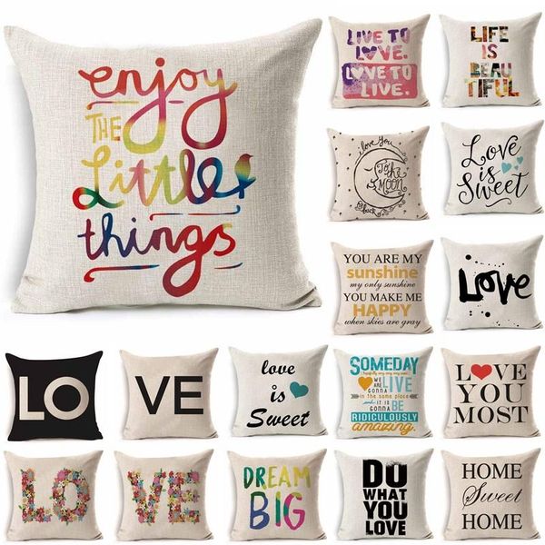

cushion/decorative pillow 45*45cm love letter pattern cotton linen throw cushion cover car home sofa decorative pillowcase funda cojin texti