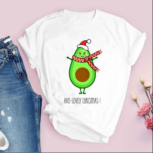 

women t shirts tees for print cartoon avocado fruit funny cute merry christmas ladies clothes lady clothing female shirt, White