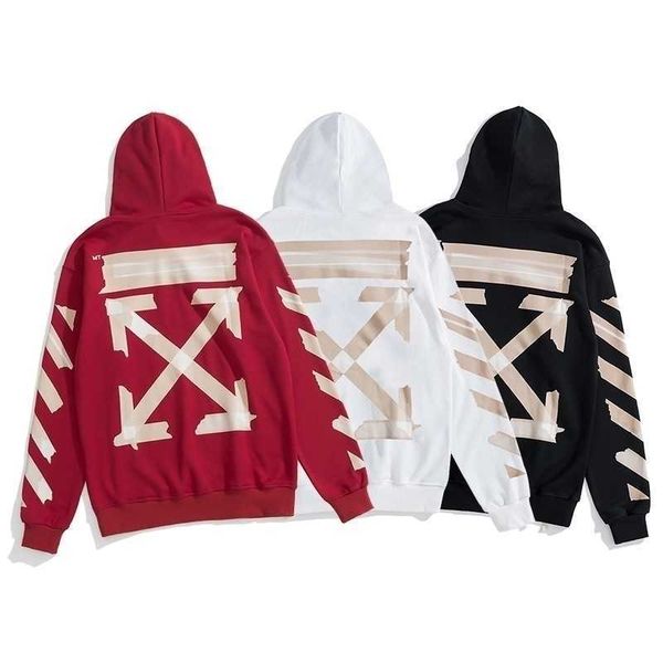 

hoodiesoff ow white autumn fashion brand adhesive tape stripe arrow printed sweater terry thin men's and women's love coat111, Black