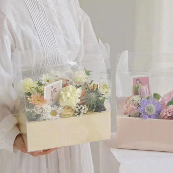 

gift wrap portable transparent flower box bouquet flowers packaging floral arrangement cake single folding paper