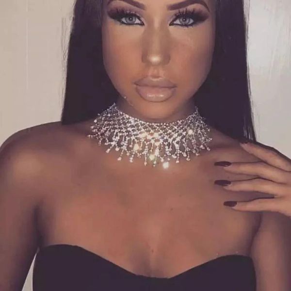 

tassel simple grid crystal collar necklace exquisite fashion elegant women's rhinestone jewelry gift chokers, Golden;silver