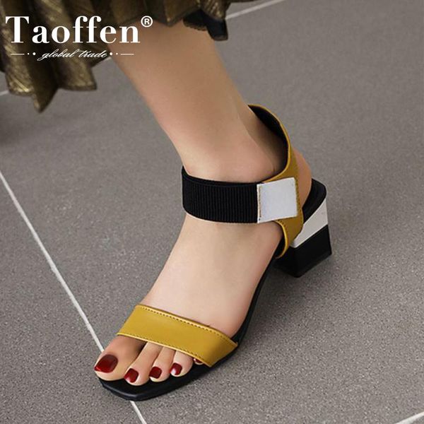 

sandals taoffen size 31-43 women high heel mix color thick cool summer shoes for fashion footwear, Black