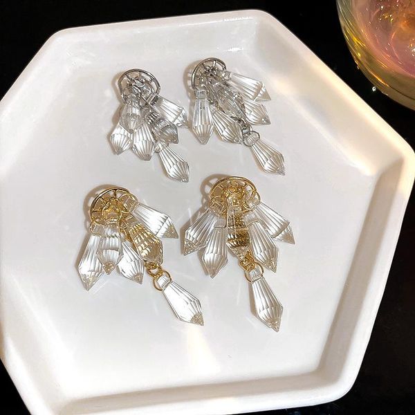 

dangle & chandelier statement transparent crystal big drop earrings for women personality fashion jewelry, Silver