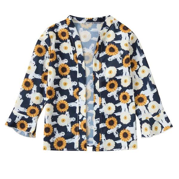 

shirts toddler kids long sleeve sunflower print button shirt coat baby girls boys outfits, White;black