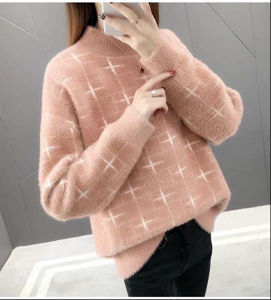 

o neck jumper imitated women sweaters mink wool pullovers loose glitter geometric sweter clothes vestidos lxj9009, White;black