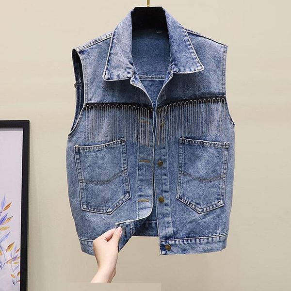 

women's vests tassels sleeveless denim coat women casual spring blue short girl jean jacket streetwear harajuku vest outerwear female, Black;white