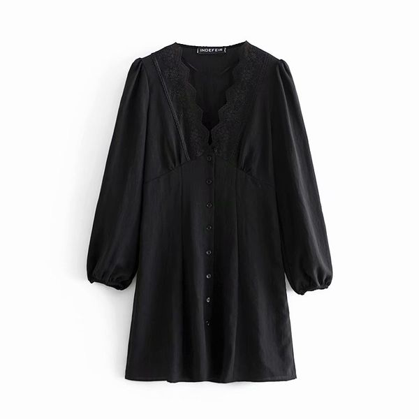 

elegant women dress fashion ladies lace v-neck es sweet female streetwear a-line girls chic vestidos 210427, Black;gray