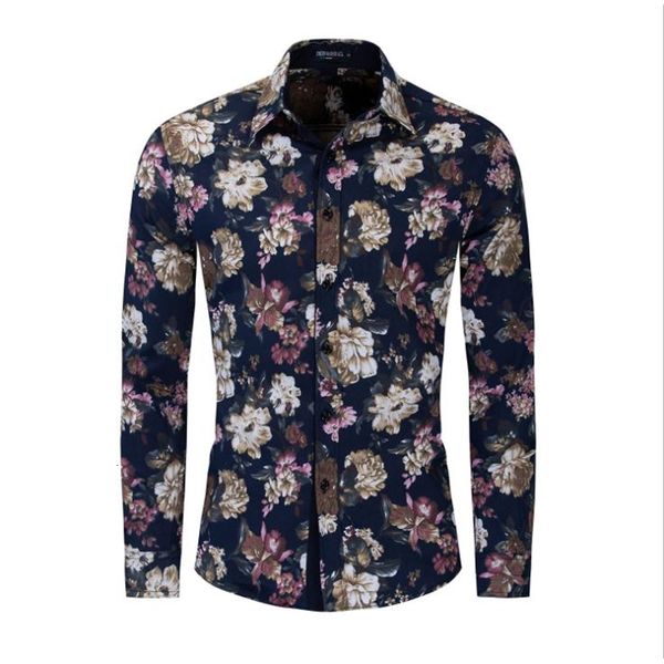 

men's casual shirts est spring autumn men's 100% cotton long sleeves flower printing hawaiian male floral shirt j3054 mtxl, White;black