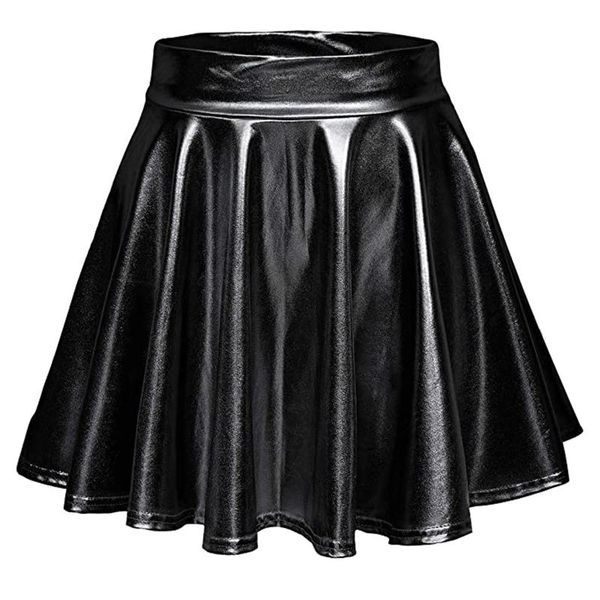

yoga outfit summer laser high waist mini pu leather skirt club party dance shiny holographic skirts harajuku jk metallic pleated