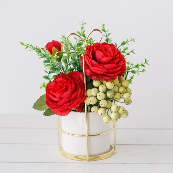 

decorative flowers & wreaths nordic ins artificial with ceramic flowerpot iron stand balcony wedding party room home decor living decoration