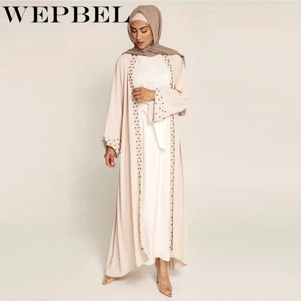 

ethnic clothing wepbel muslim maxi cardigan open abaya dress women long sleeve lace applique spring coat elegant ladies outwear with beads, Red