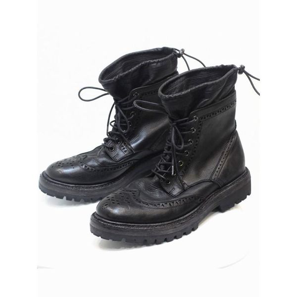 

boots luxury vintage brogues shoes men fashion brand lace up motorcycle ankle real leather snow black platform work