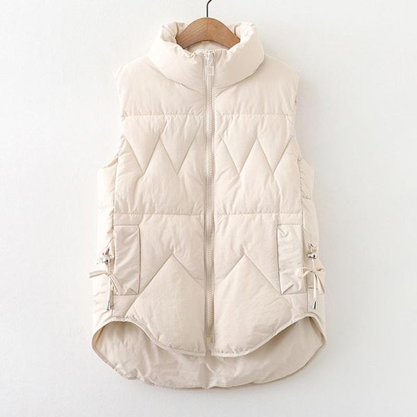 

women's vests winter women cotton down vest 2021 solid turn collar warm waistcoat for casual thicken sleeveless jacket, Black;white