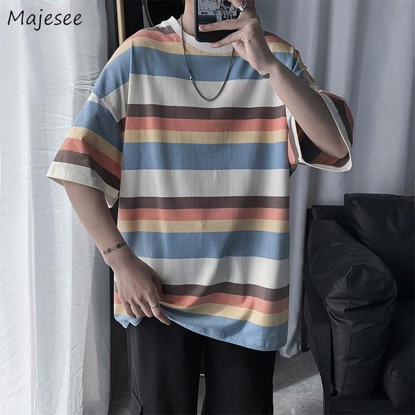 

men's t-shirts short sleeve men striped summer chic stylish males half-sleeve leisure loose ins teenager flesh ulzzang streetwear, White;black