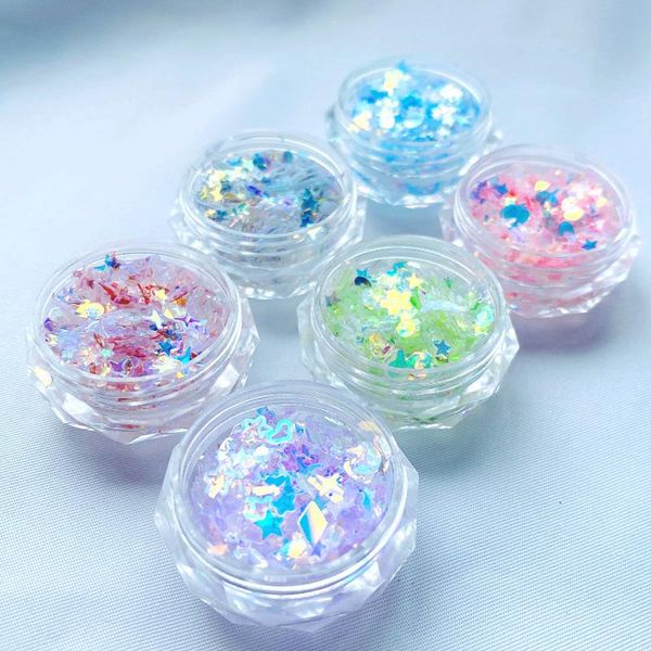 

nail glitter 6pcs symphony geometric sequins heart stars paillette sparkly polish mixed flakes loose decoration, Silver;gold