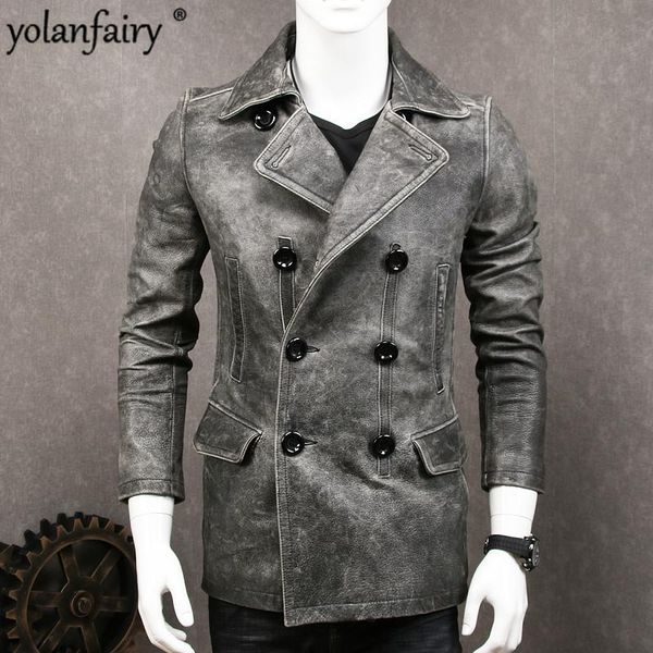 

men's leather & faux 2021 jacket vintage cowhide genuine jackets men windbreaker cow biker motorcycle mt-17001 kj4311, Black