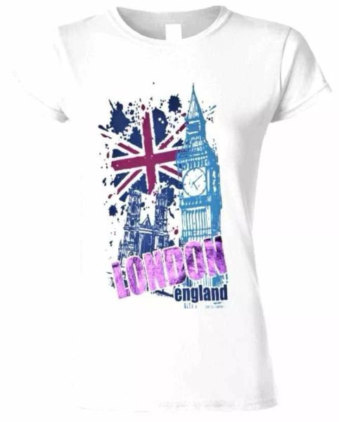

london england big ben & flag jack tee ladies stretch t shirts, White;black