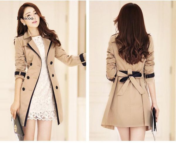 

women's trench coats fashion women thin coat turn-down collar double breasted patchwork spell color slim plus size wind, Tan;black
