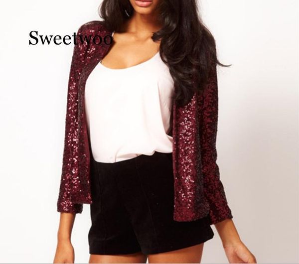 

sweetwoo fashion sequined blazer women o-neck long sleeves with dark buckle ladies women's suits & blazers, White;black
