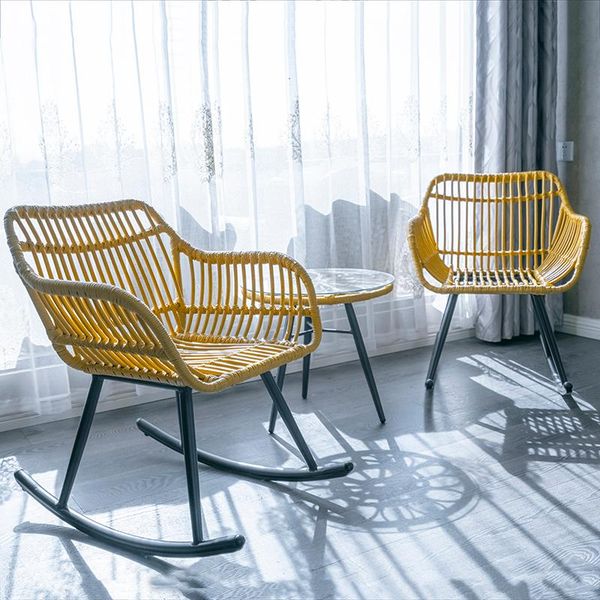 

red rocking chair three-piece set rattan balcony leisure table and combination of outdoor folk-custom backrest camp furniture