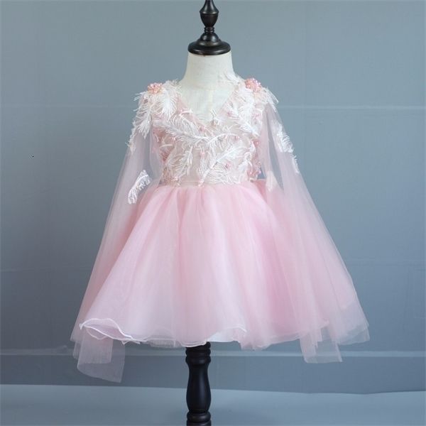 

girl's 100% real po feather flower girl party pageant princess dress for little girls glitz sleeveless organza communion dresses 0926, Red;yellow