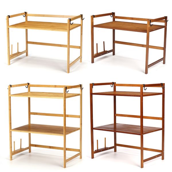 

2/3 tier bamboo microwave shef height adjustabe rack kitchen shef spice organizer kitchen storage rack kitchenware hoder