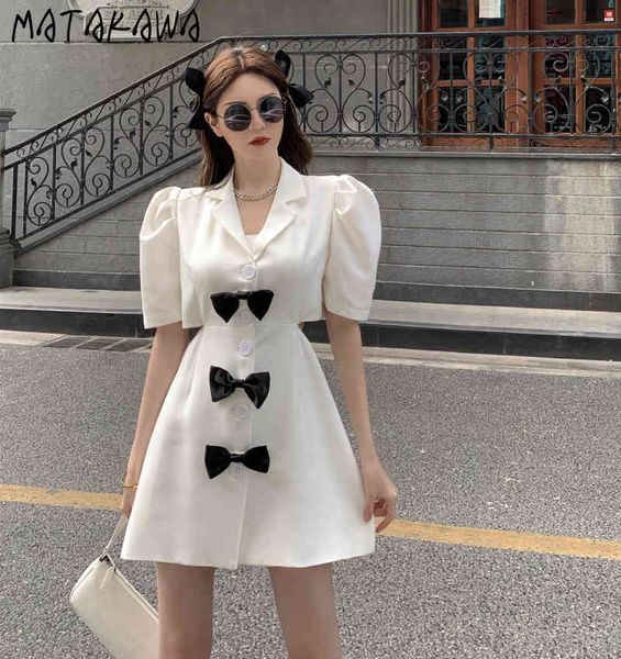 

matakawa french suit dress female summer robe vintage puff sleeve woman dress hollow out backless a-line vestidos 210513, Black;gray