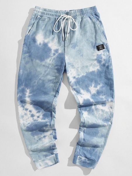 

men drawstring waist patched detail tie dye joggers y9u2#, Black