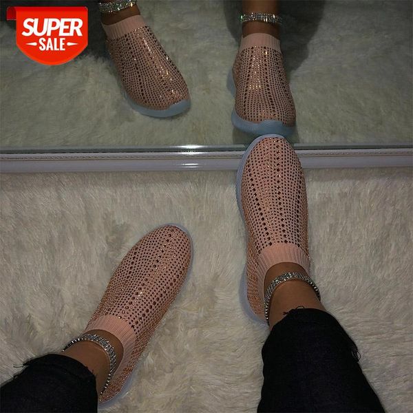 

women flats sneakers shoes 2020 spring moccasin fashion crystal knitting sock shoes woman flats slip on loafers ladies #v83v