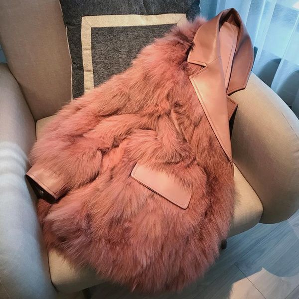 

women's fur & faux female winter 2021 han edition easy temperament raspberries powder imitated mink suit collar celebrities coat, Black