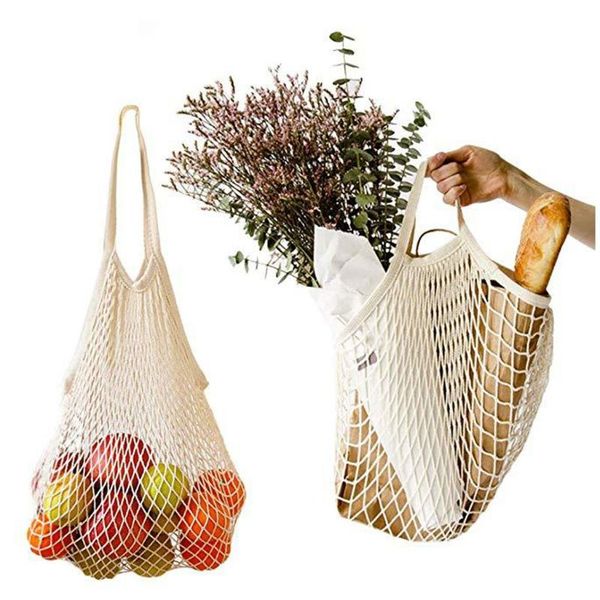 

storage bags portable cotton shopping mesh bag ecology reusable short handle grocery string eco-friendly lightweight tote