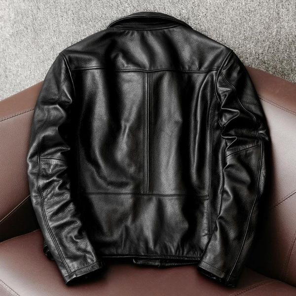 

men's leather & faux 2021 black style genuine jacket men large size 4xl real cowhide spring slim fit motorcycle coat