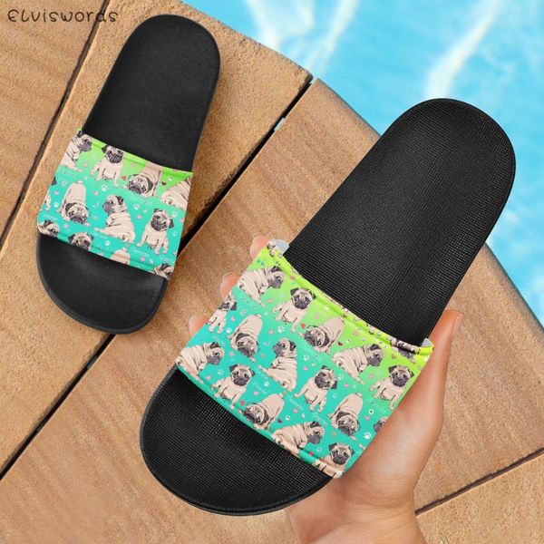 

cute pug dog gradient pattern summer/autumn indoor/outdoor ladies slides casual comfortable women home slippers gifts, Black