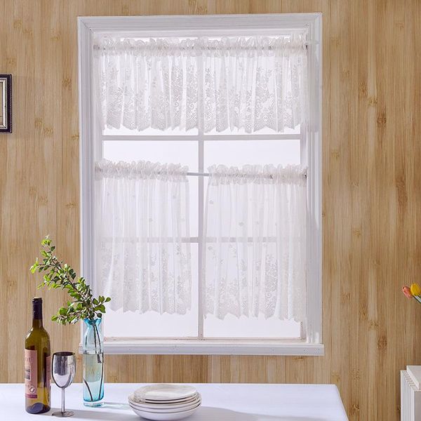 

sheer white curtain kitchen valance 1pc modern floral lace embroidered tulle voile drapes rod pocket for bedroom shelves &