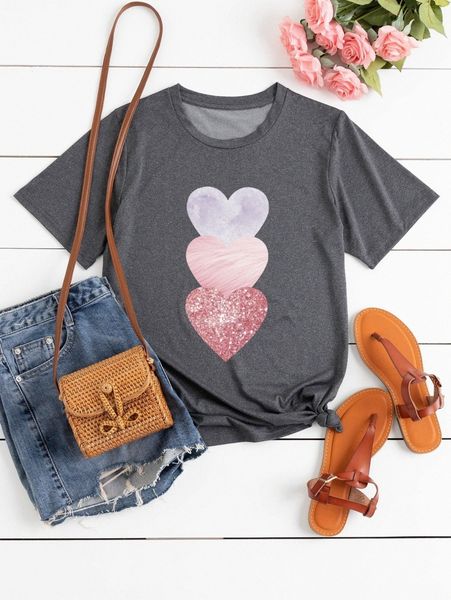 

plus heart print tee i1on#, Black