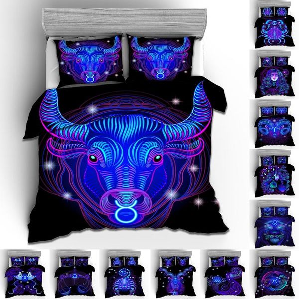 

bedding sets twelve constellations style hd digital zodiac print duvet cover pillowcase 2/3pcs single king  set
