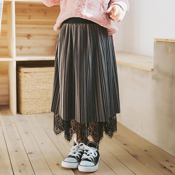 

skirts wear on both sides 2021 autumn winter kids girls pleated velvet skirt toddlers children baby fashion long k202