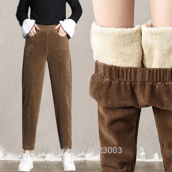 

autumn winter elastic waist harem women capri sports corduroy trousers warm loose, Black;white
