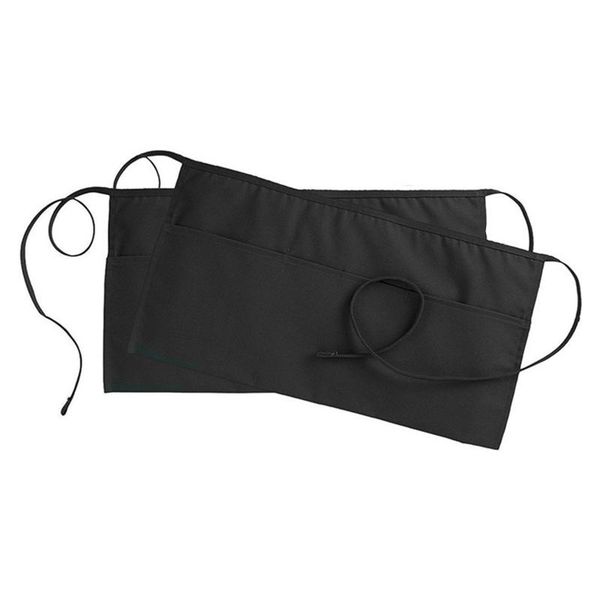 

aprons 2pcs women men kitchen restaurant waist apron polyester 3 pockets breathable lightweight service cooking large size baking solid