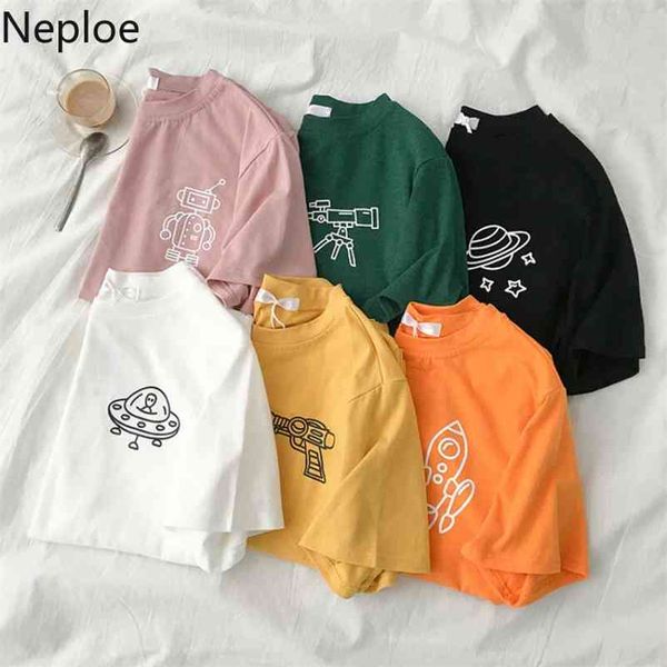 

o neck short sleeve mutlicolor summer t shirt alien pattern design 6 colors cutton tees loose 210422, White