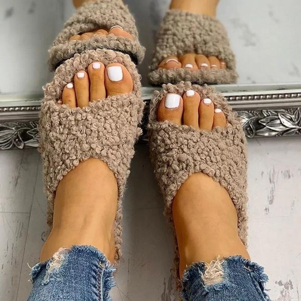 

women slippers autumn winter fur velvet flat house shoes fashion ladies cross non slip warm bedroom home slides vt1678, Black