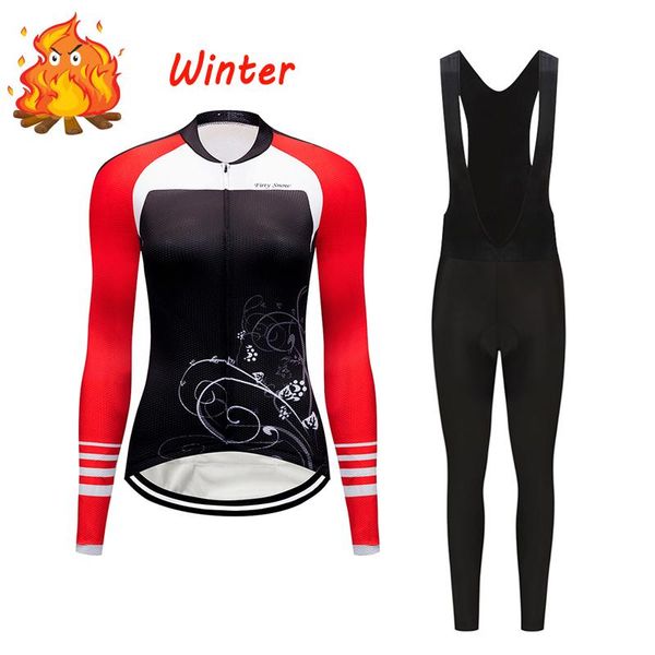 

racing sets women winter thermal fleece cycling jersey set road bike dress clothing suit bicycle mtb clothes kit maillot skinsuit uniform, Black;blue