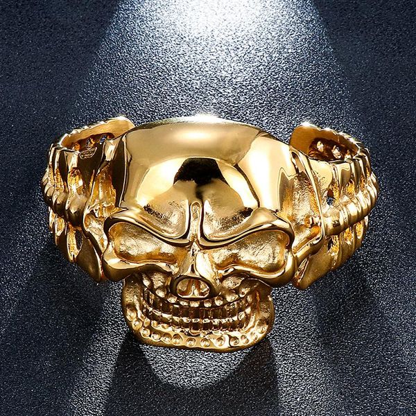 

punk skull bracelet men stainless steel casting ancient c shape open woman ghost head for father boyfriend brother gift bangle, Black