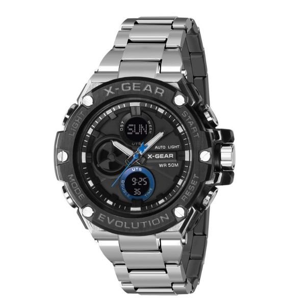 

wristwatches x-gear watches for men sport quartz wristwatch waterproof military digital male clock steel relogio masculino, Slivery;brown