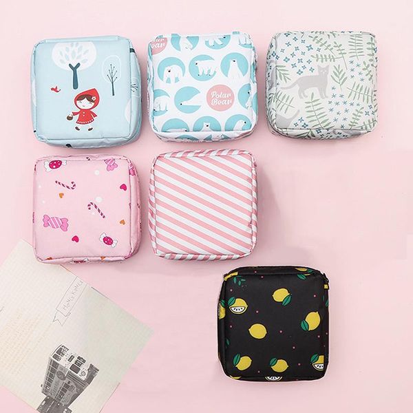 

storage bags women makeup bag zipper coins purse print sanitary napkin organizer