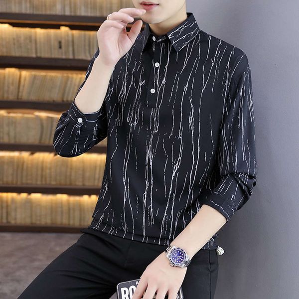 

men's casual shirts shirt20 autumn dress korean slim casual printing long sleeve shirt inch men's fashion multicolor bn90, White;black