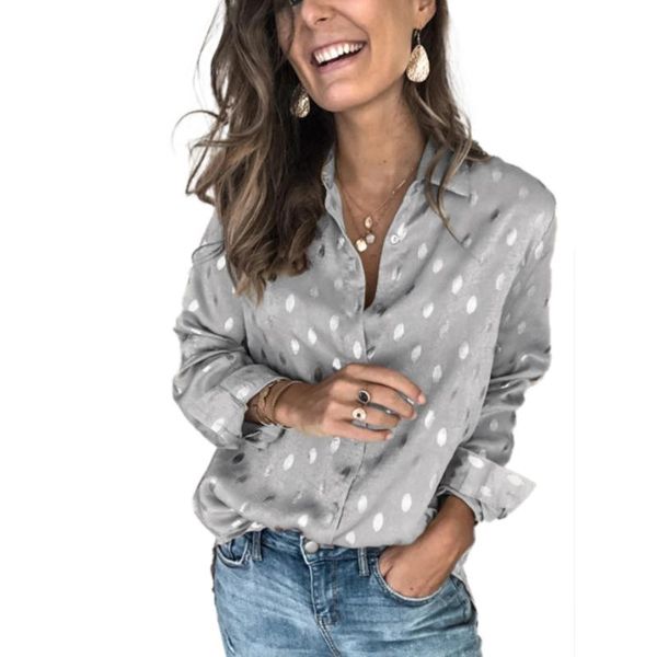 

fashion women ladies polka dot v neck blouse long sleeve summer casual work loose shirts plus size women's blouses &, White